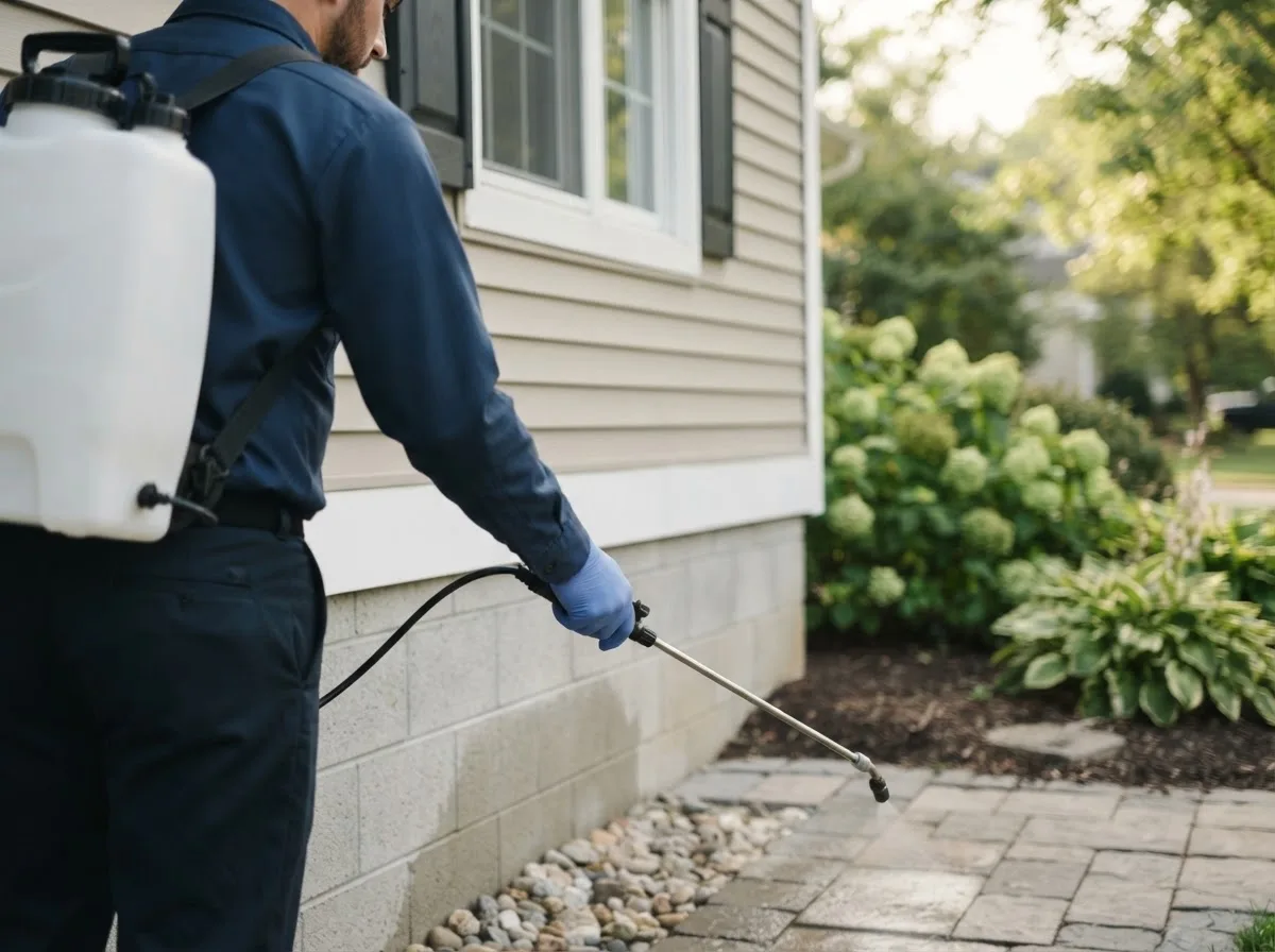 Pest control technician inspecting a home in Maynard, MN